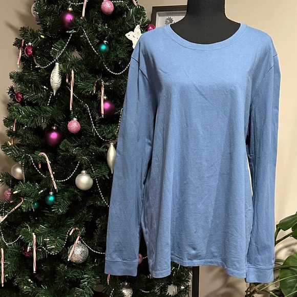 *LIFE IS GOOD* Plus Solid Blue Long Sleeve Crusher Top T-Shirt NWT Size XXL - Picture 2 of 9